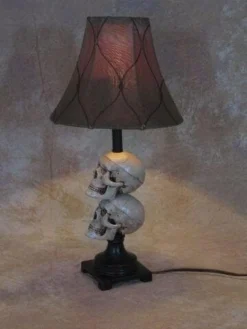 Skeletons And More Horror Movie Props "Desk Lamp With 2 Mini-Skulls And Antique Shade" Haunted House Lighting