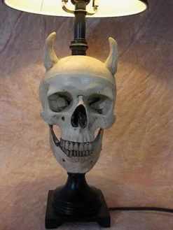 Skeletons And More "Desk Lamp With Devil Skull And Bone Shade" Haunted House Lighting Horror Movie Props