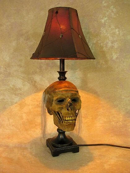 Skeletons And More "Desk Lamp With Life-size Corpse Head And Antique Shade" Haunted House Lighting Horror Movie Props 4 Skeletons And More "Desk Lamp With Life-size Corpse Head And Antique Shade" Haunted House Lighting Horror Movie Props