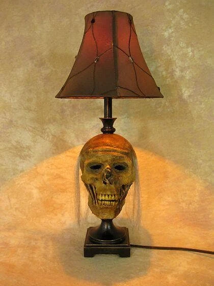 Skeletons And More "Desk Lamp With Life-size Corpse Head And Antique Shade" Haunted House Lighting Horror Movie Props 5 Skeletons And More "Desk Lamp With Life-size Corpse Head And Antique Shade" Haunted House Lighting Horror Movie Props