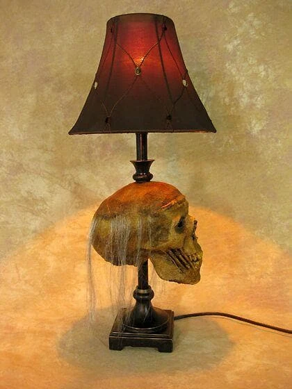 Skeletons And More "Desk Lamp With Life-size Corpse Head And Antique Shade" Haunted House Lighting Horror Movie Props 7 Skeletons And More "Desk Lamp With Life-size Corpse Head And Antique Shade" Haunted House Lighting Horror Movie Props