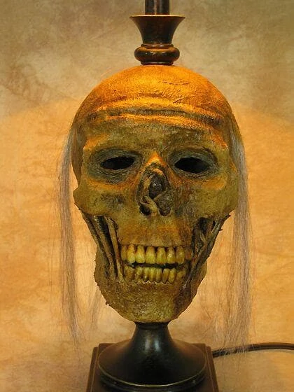 Skeletons And More "Desk Lamp With Life-size Corpse Head And Antique Shade" Haunted House Lighting Horror Movie Props 8 Skeletons And More "Desk Lamp With Life-size Corpse Head And Antique Shade" Haunted House Lighting Horror Movie Props