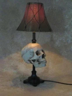 Skeletons And More Horror Movie Props "Desk Lamp With Life-size Skull And Antique Shade" Haunted House Lighting