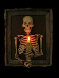 Skeletons And More Realistic Props "Framed 3D Skeleton Torso Holding Candle" Hanging Haunted House Decoration