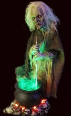 Midnight Studios "Helga The Witch With Smoking Cauldron" Halloween Animatronic Animated Decorations