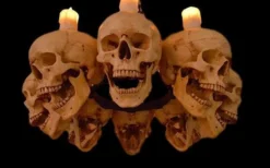 Skeletons And More "Skull Chandelier With 8 Skulls And Flameless Candles" Haunted House Lighting Decorations